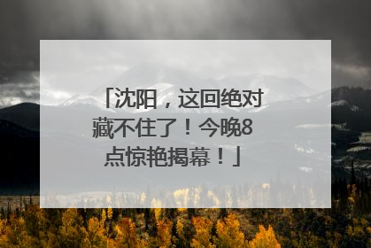 沈阳，这回绝对藏不住了！今晚8点惊艳揭幕！